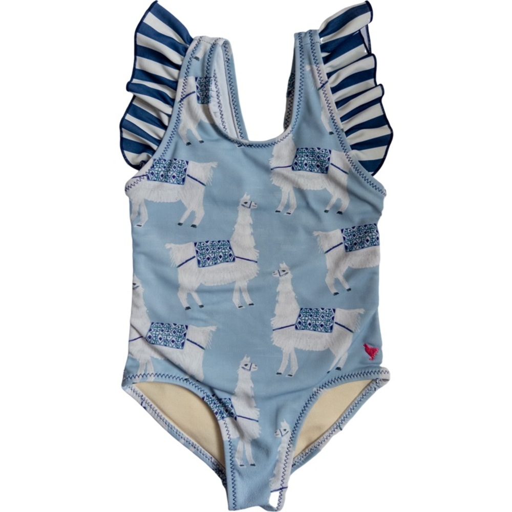 Pink Chicken Llama One Piece Swimsuit with Ruffled Straps Size 12/18M